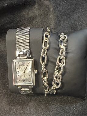 Jessica Carlyle Silver-Tone Women's Bracelet Set with Watch Silver Toned